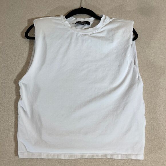 AKIRA Chicago Tank Top Sz Small White Y2K Oversized Boxy Stretch Shoulder Pads - Picture 1 of 9